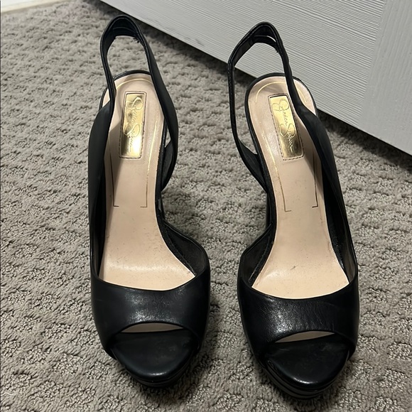 Jessica Simpson Black Stiletto Peep-Toe Heels - Picture 2 of 6